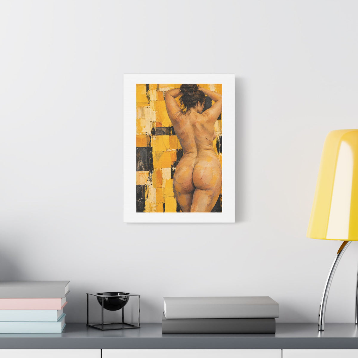 Golden Impasto Figure in Abstract Light, Art Print on Satin Canvas, Stretched