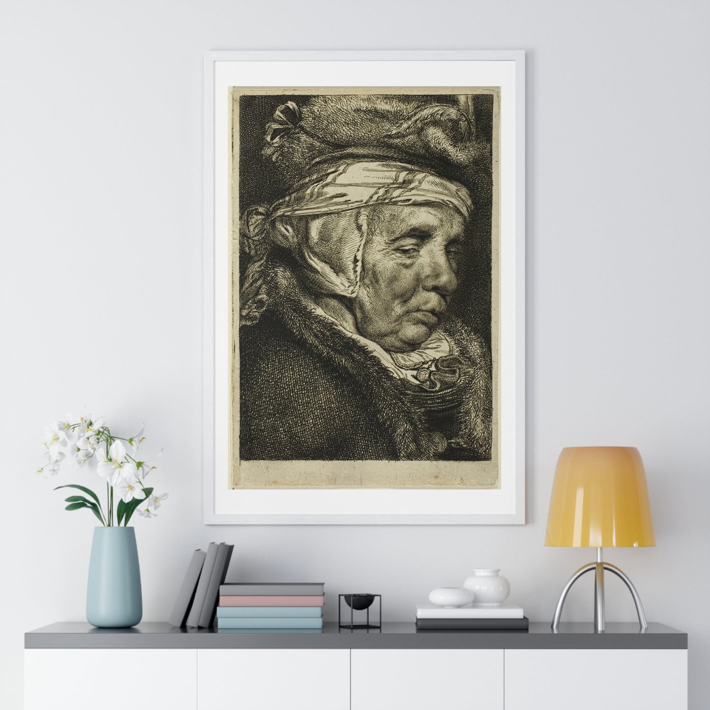 Head of an Old Woman (So-Called Portrait of Visscher's Mother) by Cornelis Visscher, from the Original, Framed Print