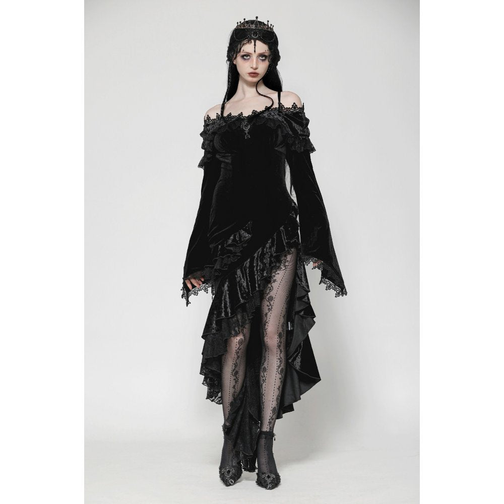 Dark in Love Kaia Midnight Mystique Velvet Ruffle Off-Shoulder Mermaid Dress