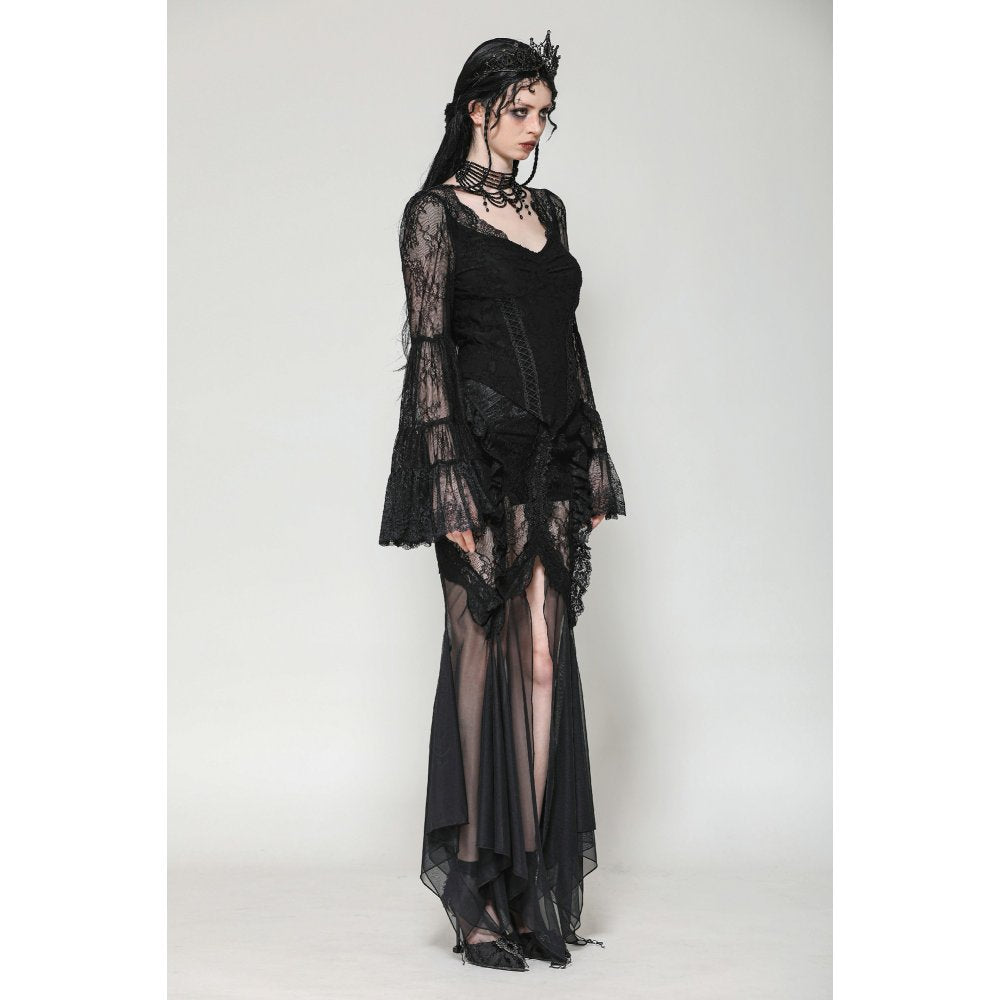 Dark in Love Zuri Gothic Romantic Lace Patchwork Bell-Sleeve Layered Cuff Top