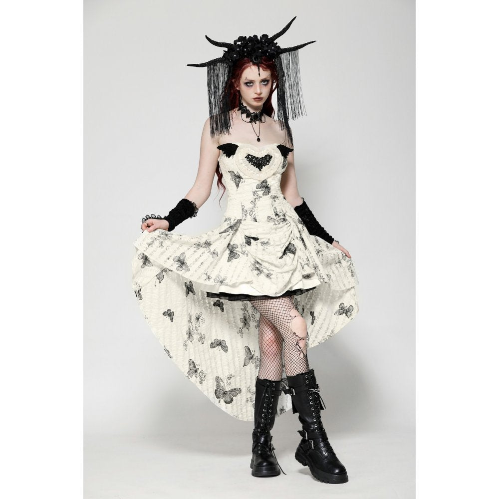 Dark in Love Zosia Punk Gothic Butterfly Embroidered Lace Dress in Beige