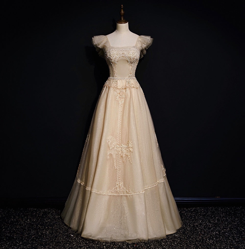 Women's Champagne Lightweight Luxury Brocade Corset Evening Gown