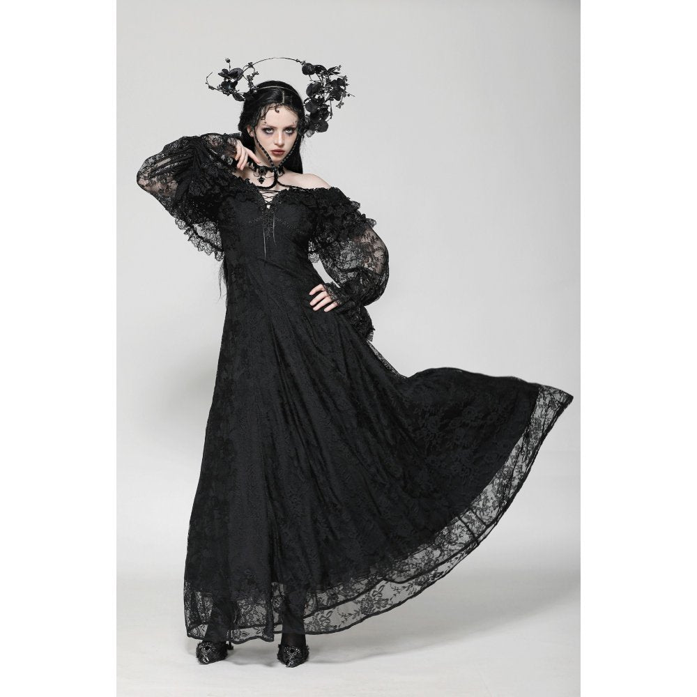 Dark in Love Cosette Elegant Gothic Off-Shoulder Ruffle Maxi Dress