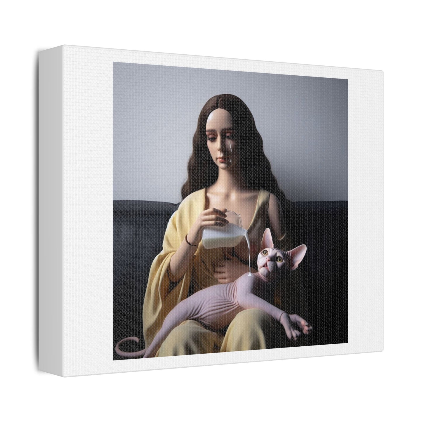 Human Sized Doll is Crying Milk 'Designed by AI' Art Print on Canvas