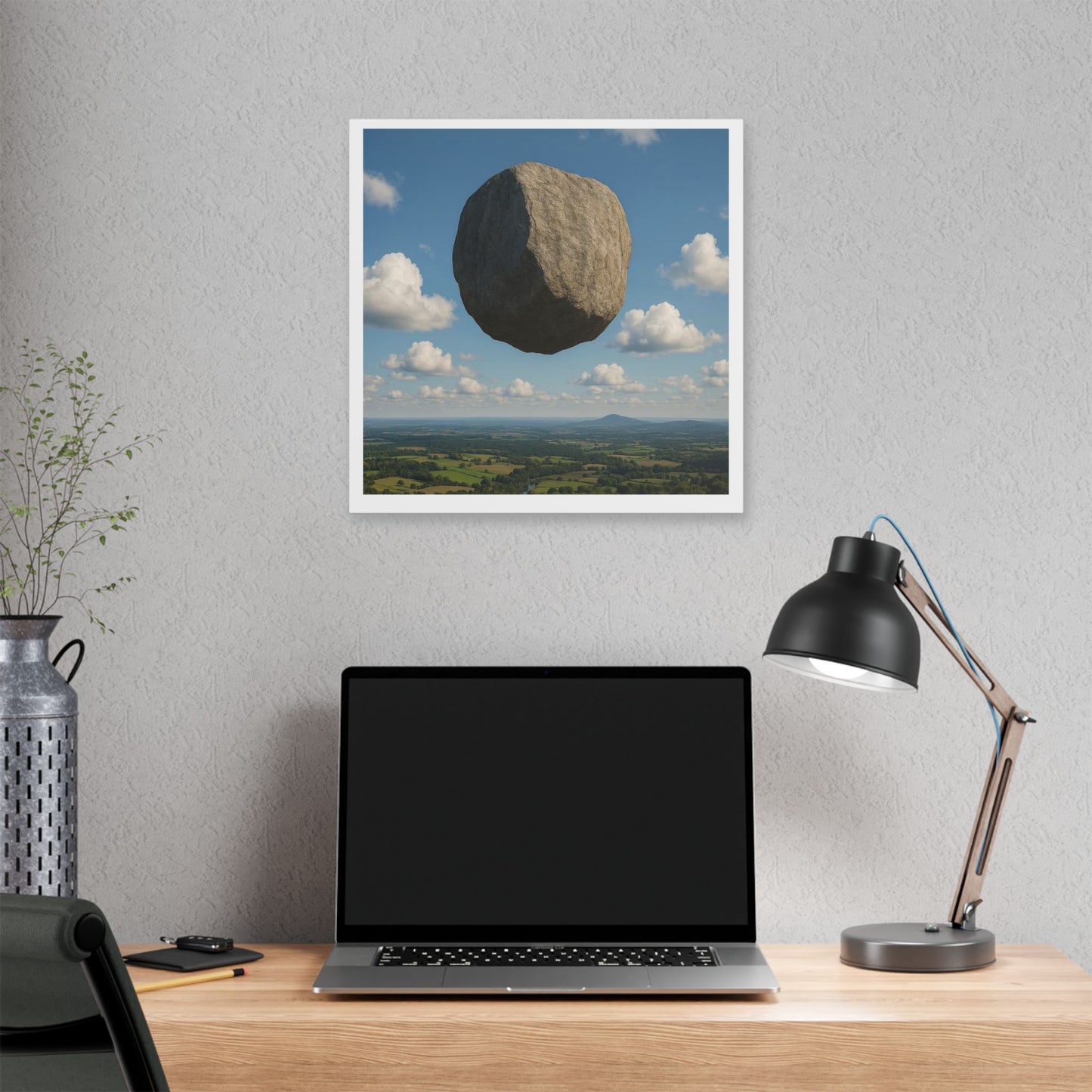 Levitated Mass Suspended Above a Beautiful Landscape 'Designed by AI' Canvas Art Print