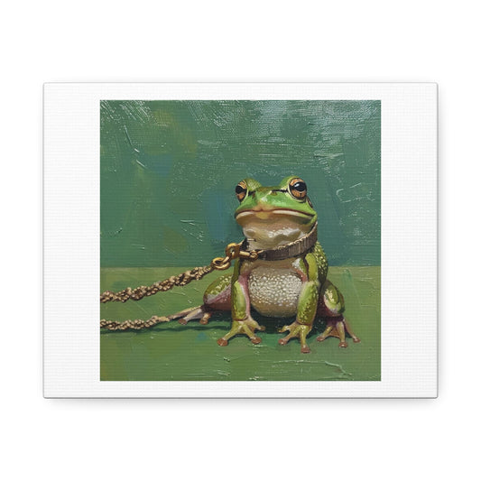 Frog on a Leash, Oil on Canvas 'Designed by AI' Art Print on Canvas