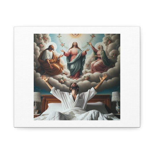 Italian Man Wakes Up in the Morning Happily Contemplating the Holy Trinity 'Designed by AI' Art Print on Canvas