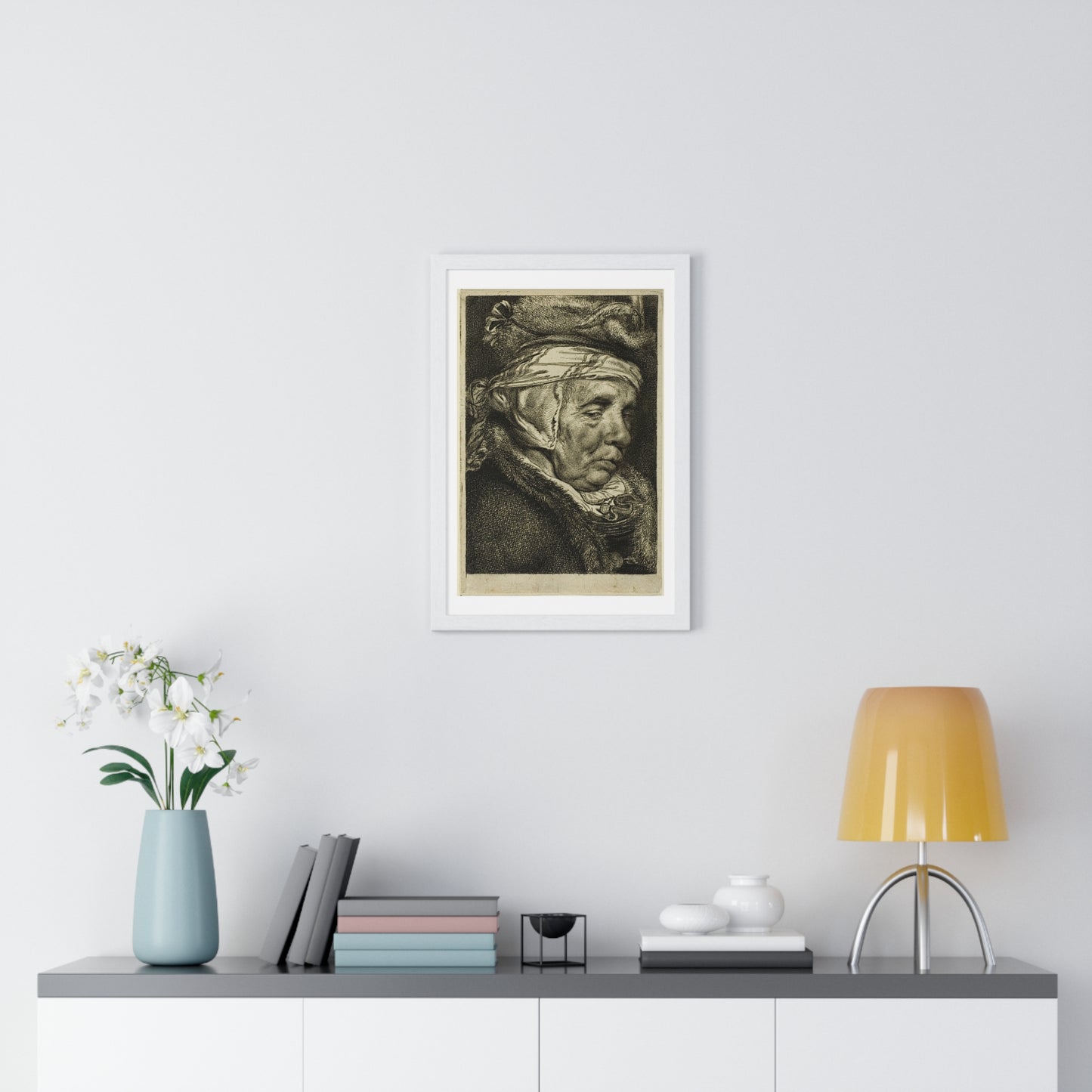 Head of an Old Woman (So-Called Portrait of Visscher's Mother) by Cornelis Visscher, from the Original, Framed Print