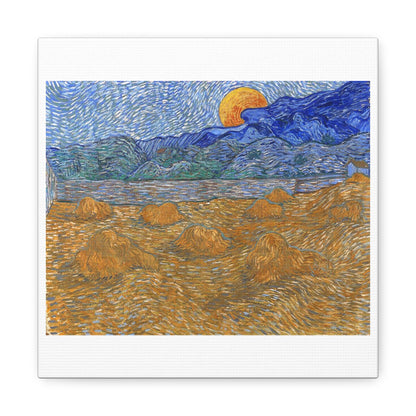 Landscape with Wheat Sheaves and Rising Moon (1889) by Vincent van Gogh, from the Original, Art Print on Canvas