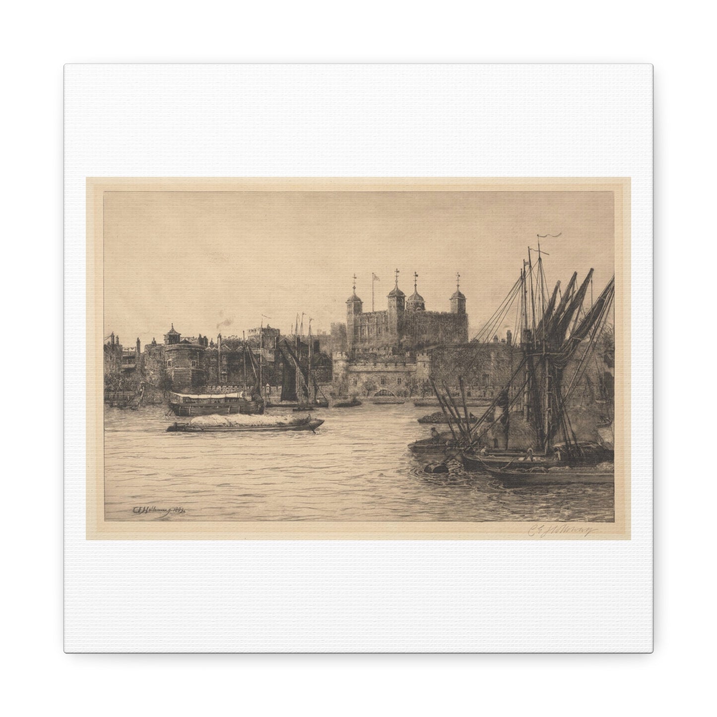 The Tower of London (1884) by Charles Edward Holloway, Art Print from the Original on Satin Canvas