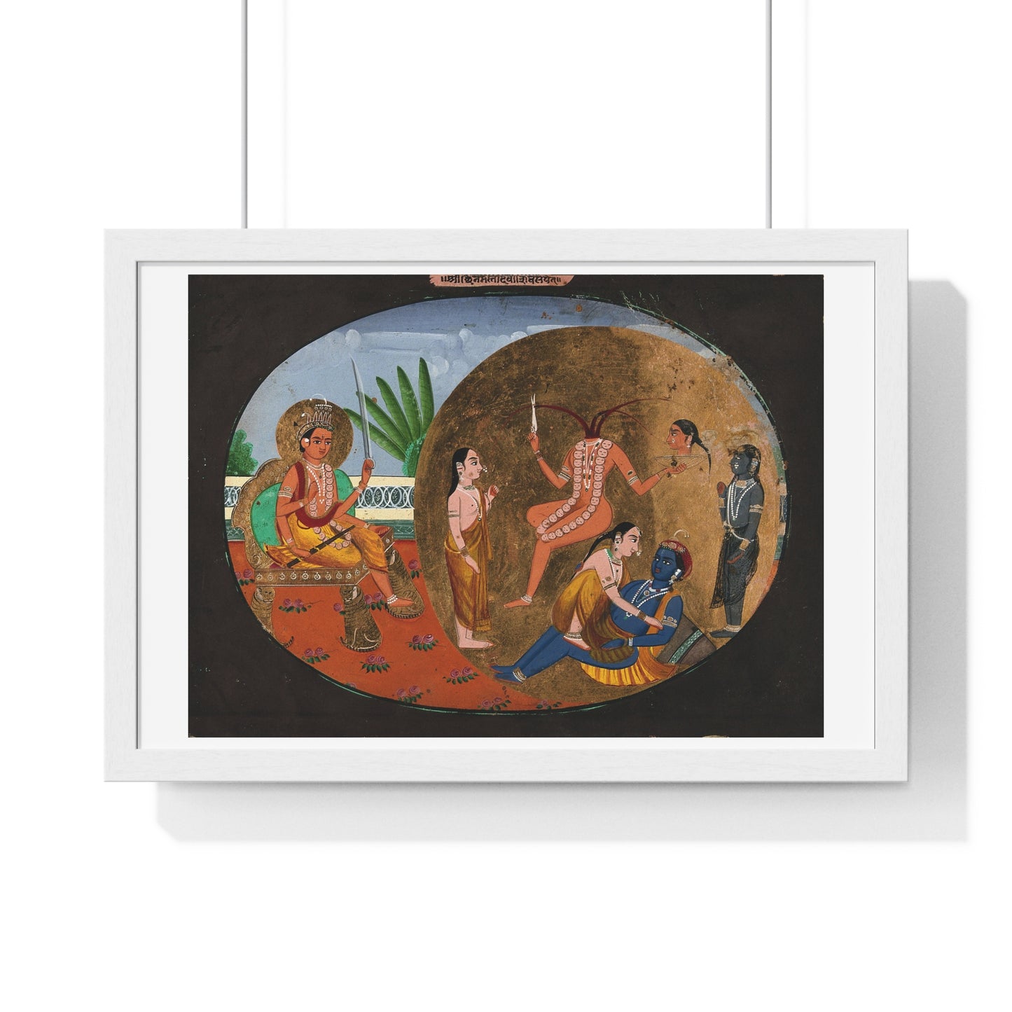 Hindu Deities Shiva, Chhinnamasta, Kamadeva and Rati, 19th Century Gouache Painting by an Indian Artist, Framed Print