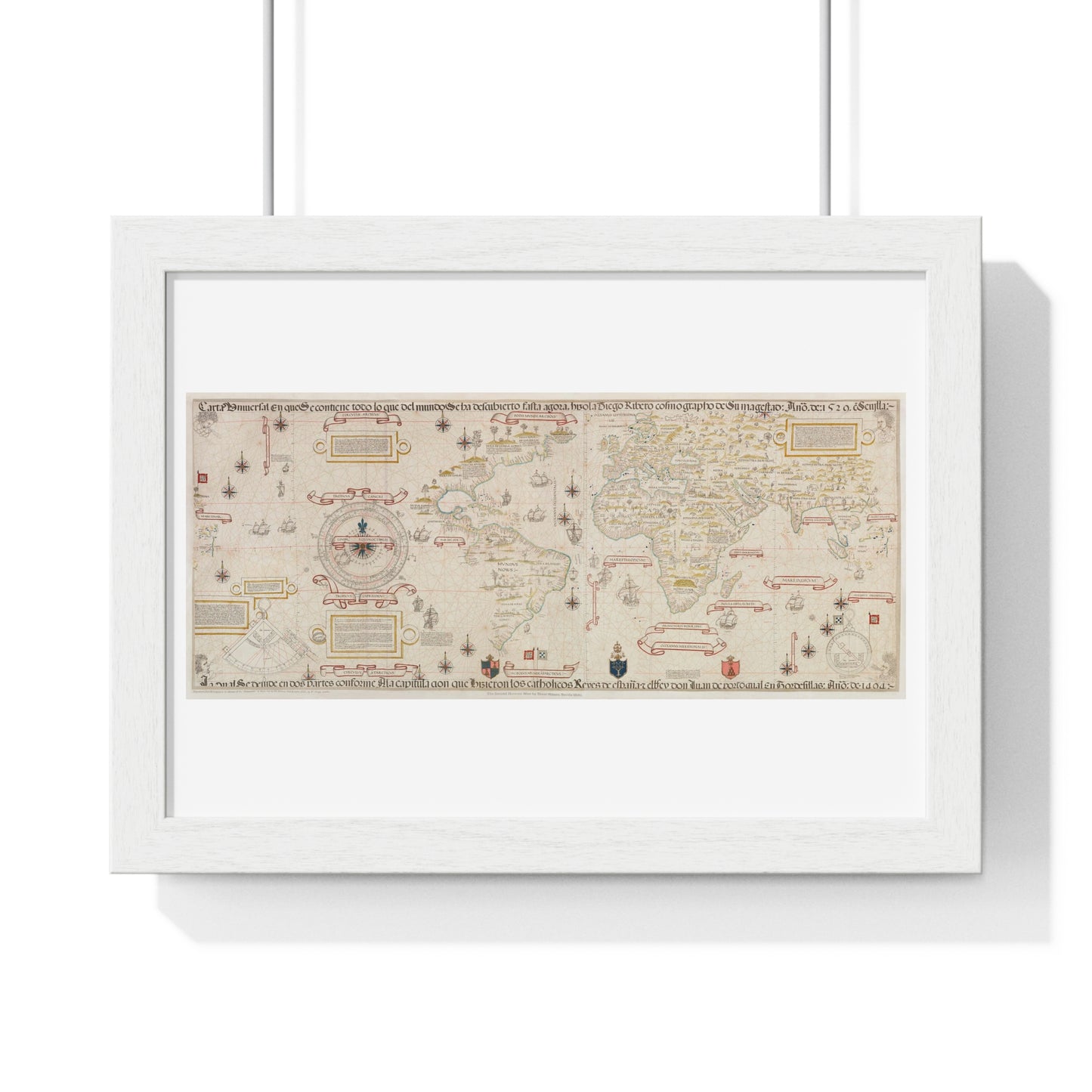 Antique World Map (1529) by Diogo Ribeiro from the Original, Framed Art Print