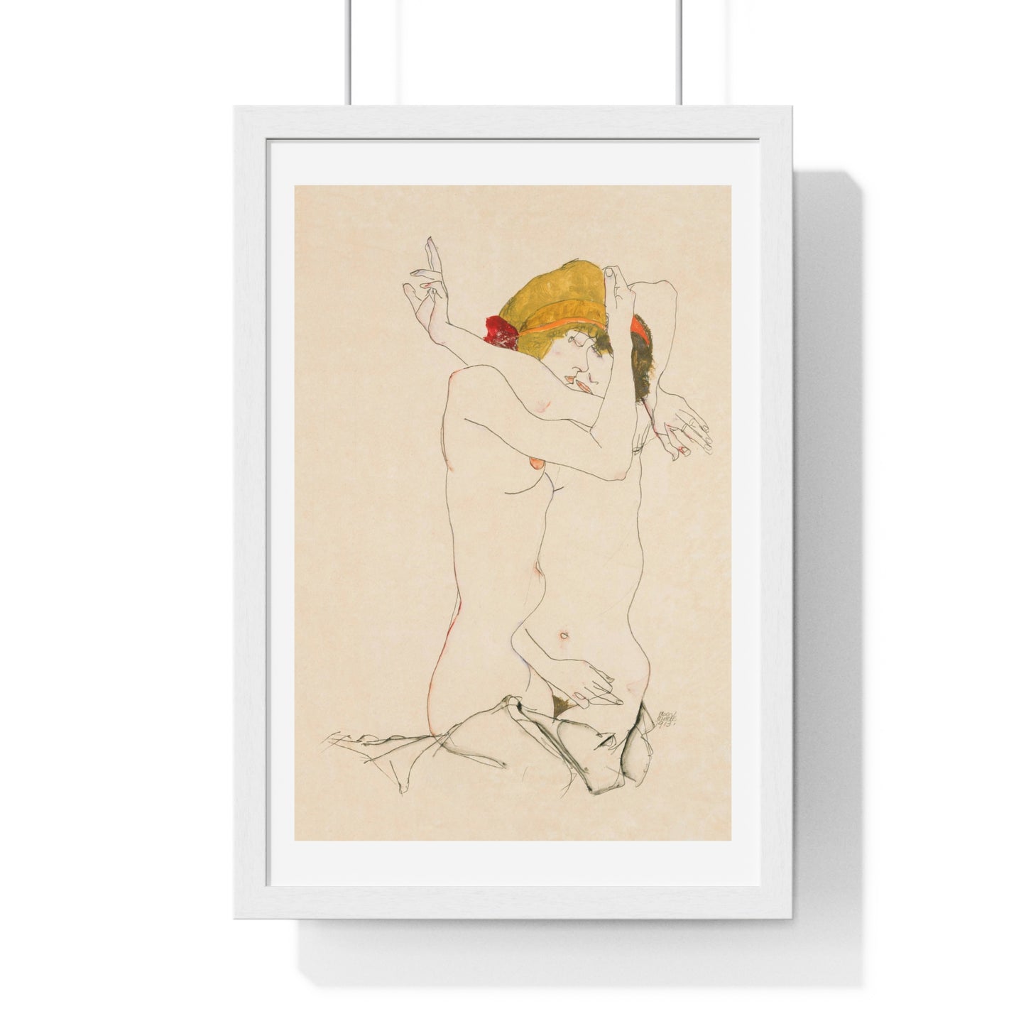 Two Women Embracing (1913) by Egon Schiele, from the Original, Framed Art Print