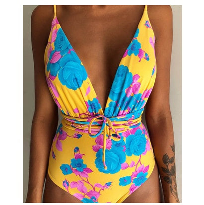 One-Piece Swimsuit Backless Monokini, Tropical Designs