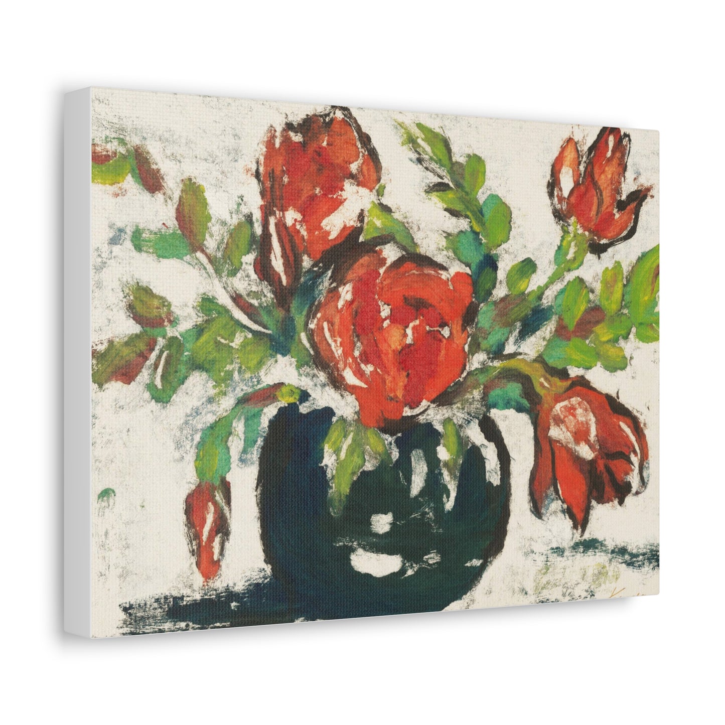 Bouquet, Flower Vase Art Print on Satin Canvas, Stretched