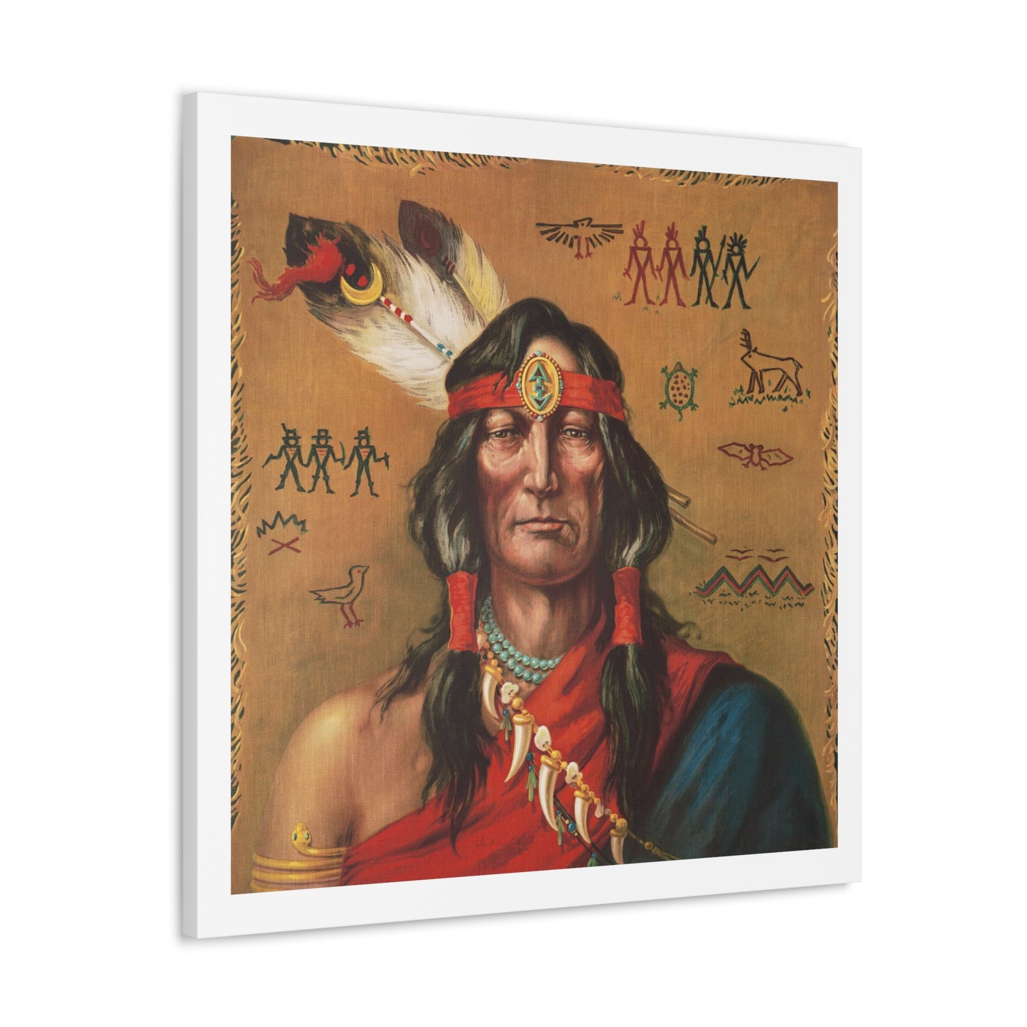 Indian Chief Portrait Illustration, Art Print from the Original on Canvas