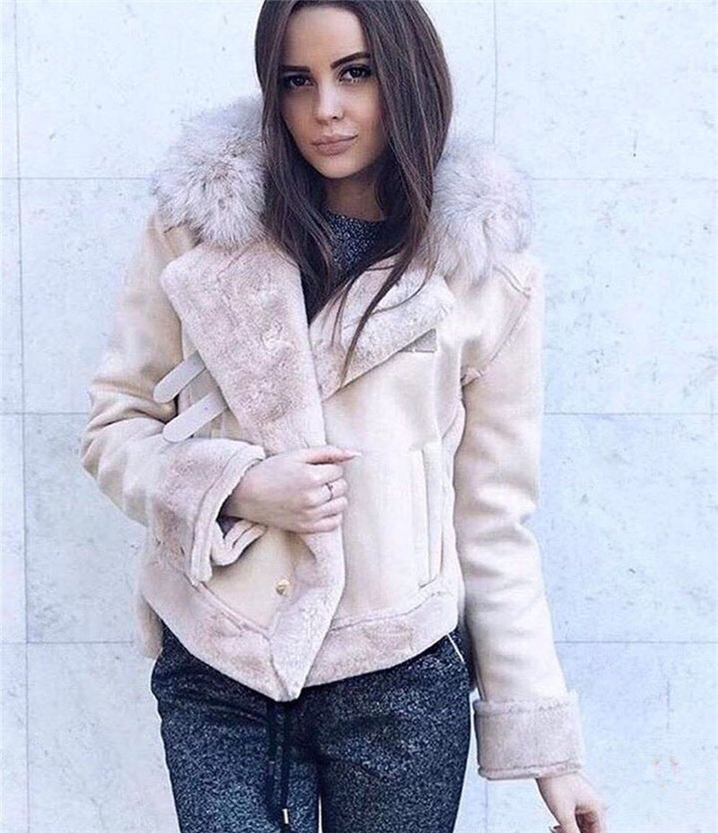 Deerskin Fur Collar Women's Faux Fur Jacket