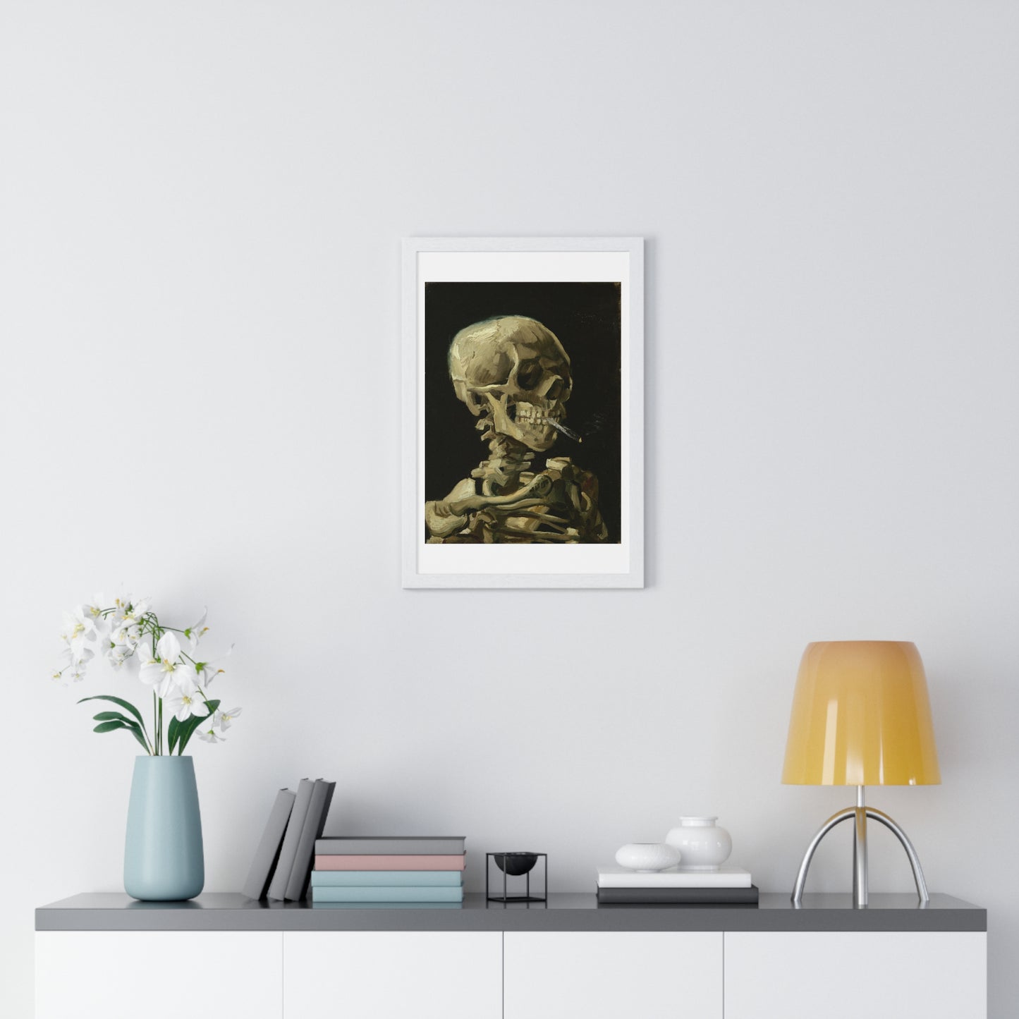 Head of a Skeleton with a Burning Cigarette (1886) by Vincent van Gogh, from the Original, Framed Print