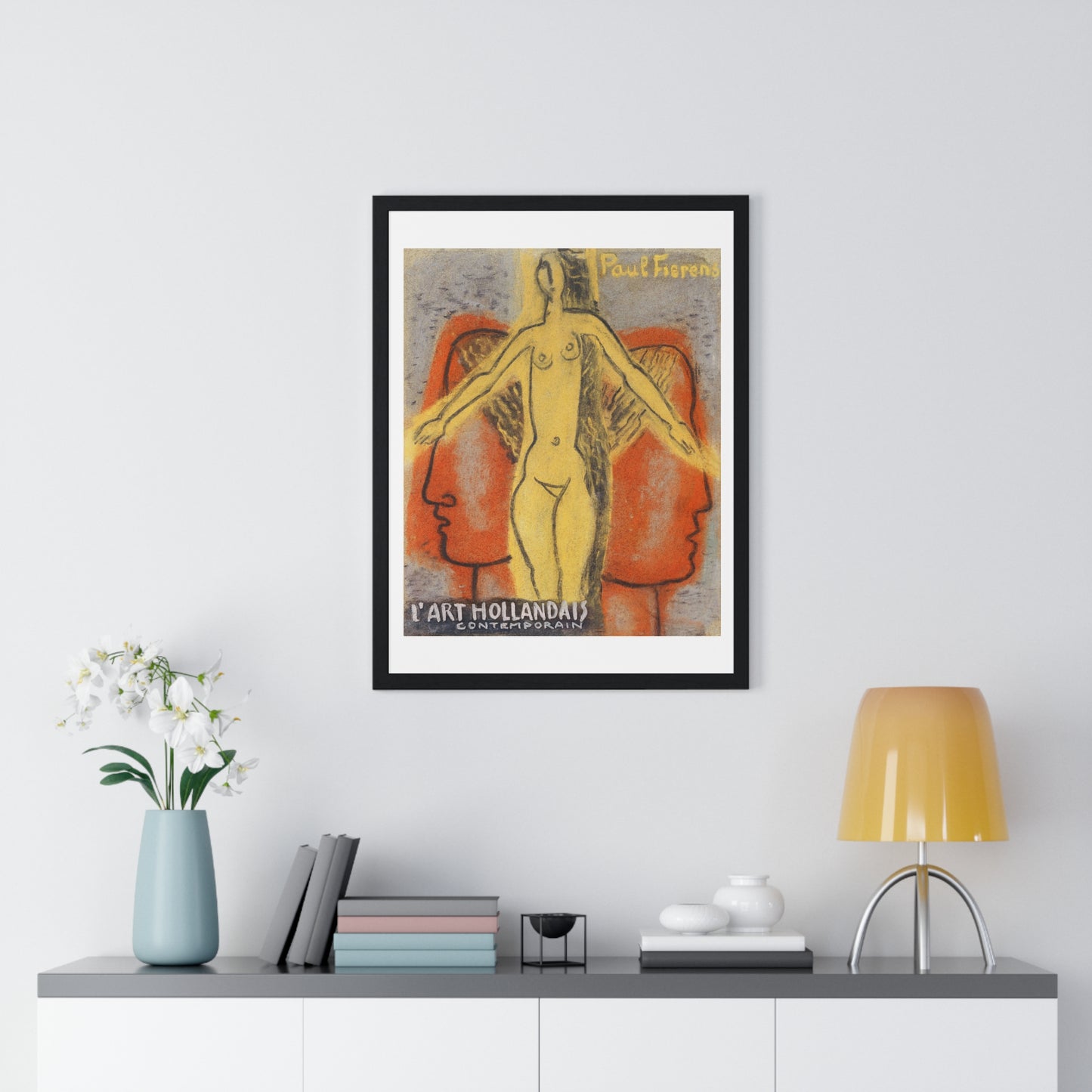 Naakte Vrouw Tussen Twee van Elkaar weg Kijkende Mannen Hoofden (1933) by Leo Gestel, from the Original, Framed Art Print