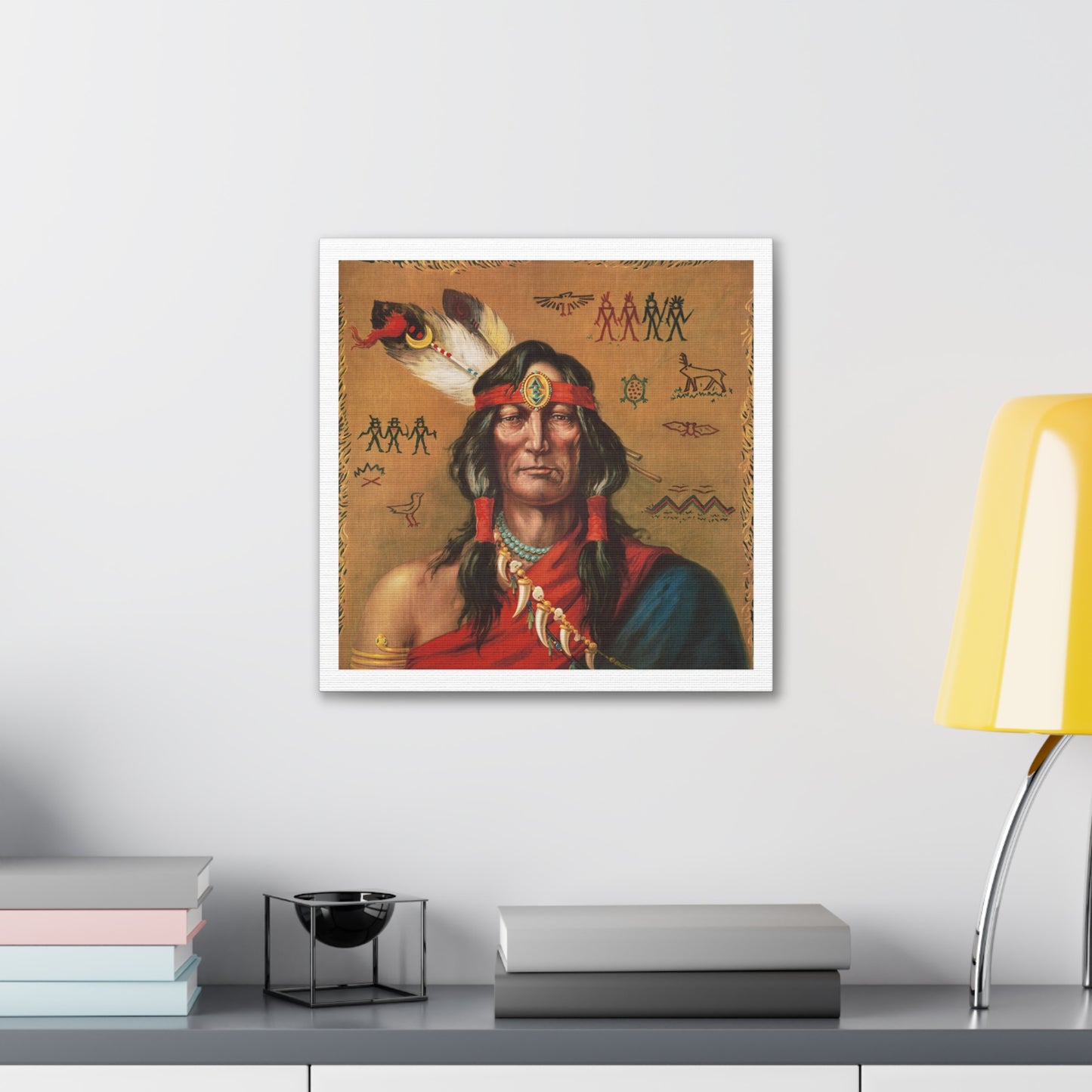 Indian Chief Portrait Illustration, Art Print from the Original on Canvas