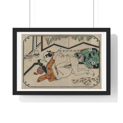 Middle-Aged Couple Making Love, Coloured Reproduction of a Woodcut by Moronobu (1680s) Framed Art Print