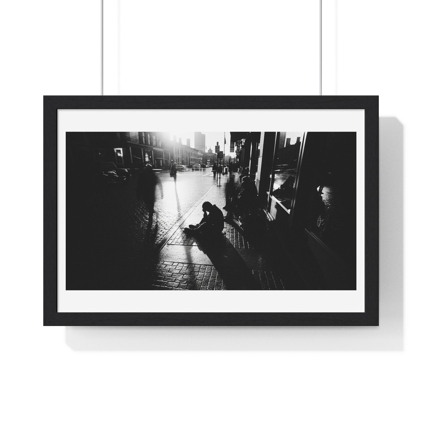 Black and White Photography, High-Contrast Cityscape 'Designed by AI' Framed Print