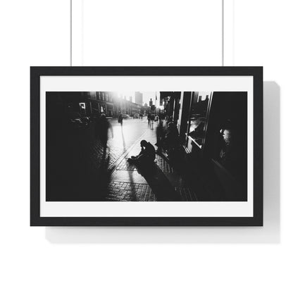 Black and White Photography, High-Contrast Cityscape 'Designed by AI' Framed Print