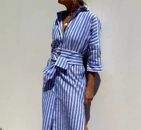 Vireous Women's Summer Striped Shirt Dress with Belt