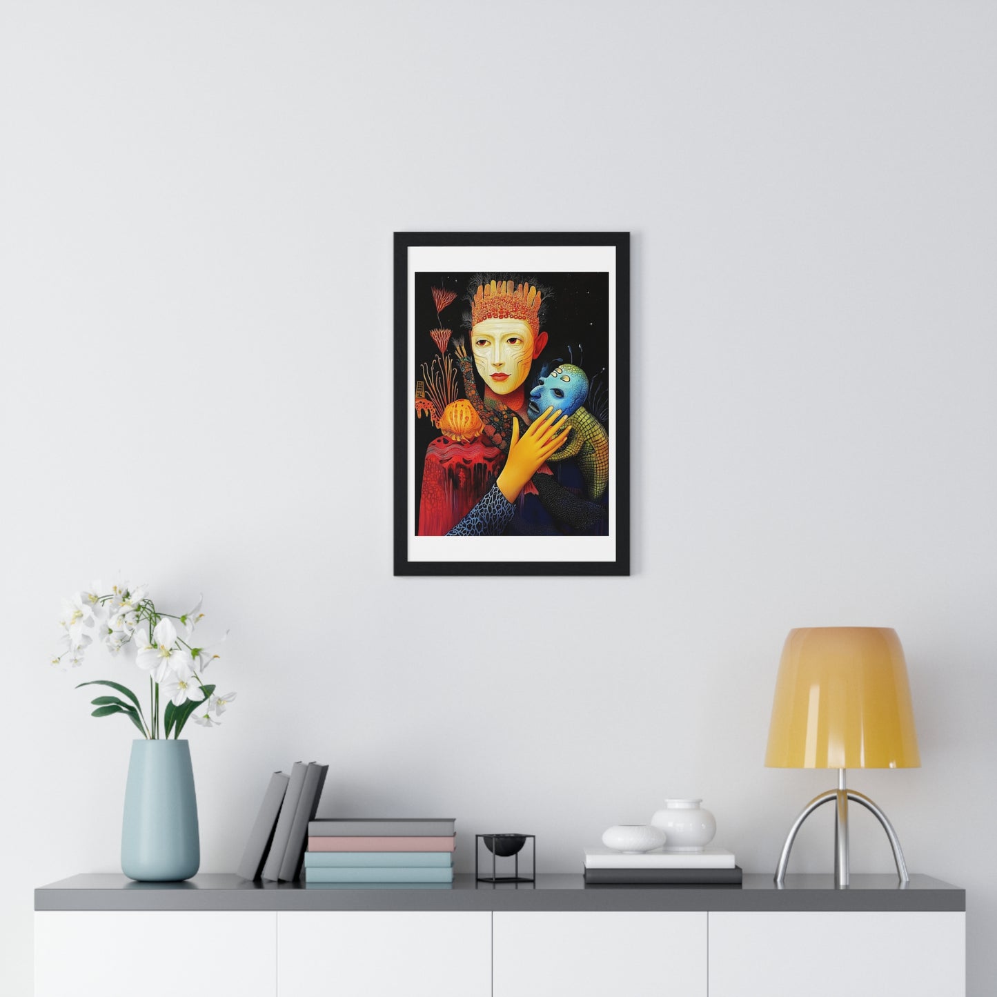 The Beauty and the Mask 'Designed by AI' Framed Art Print