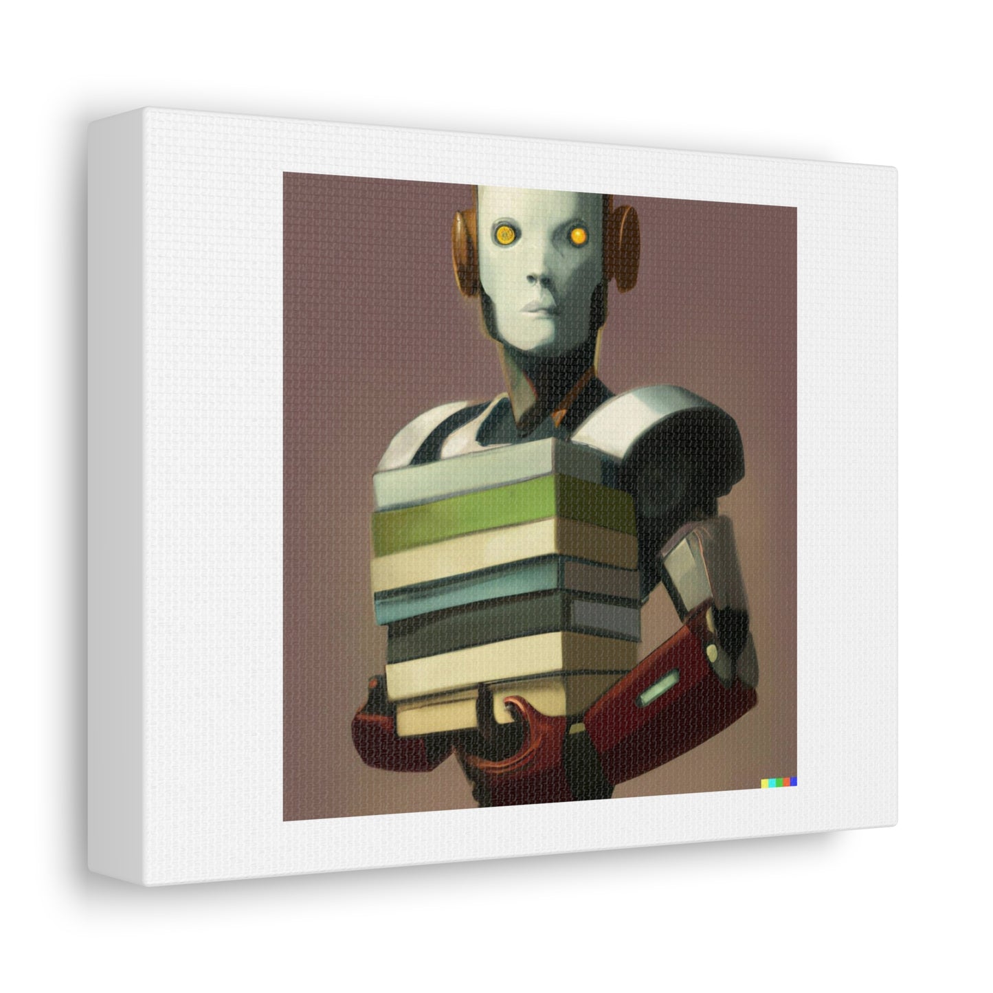 Humanoid Robot Holding Books 'Designed by AI' Art Print on Canvas