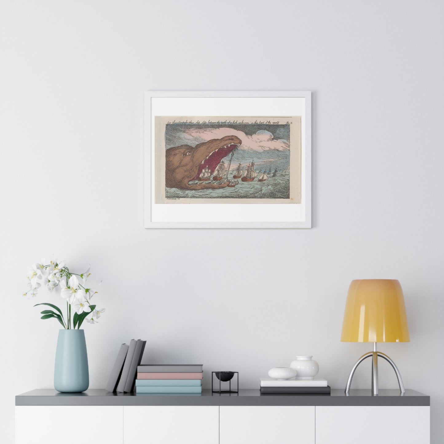 Lose their Compass, their Ship Slips Between the Teeth of a Fish Unknown in this Part of the World (1809) from the Original, Framed Print