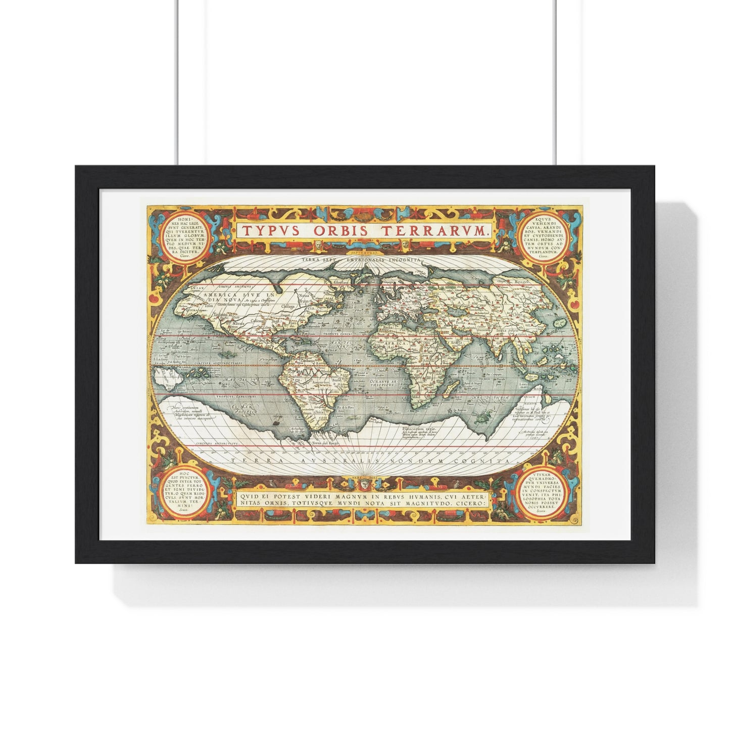 Map of the World 'Typus Orbis Terrarum' (1570-1595) by Abraham Ortelius, from the Original, Framed Art Print