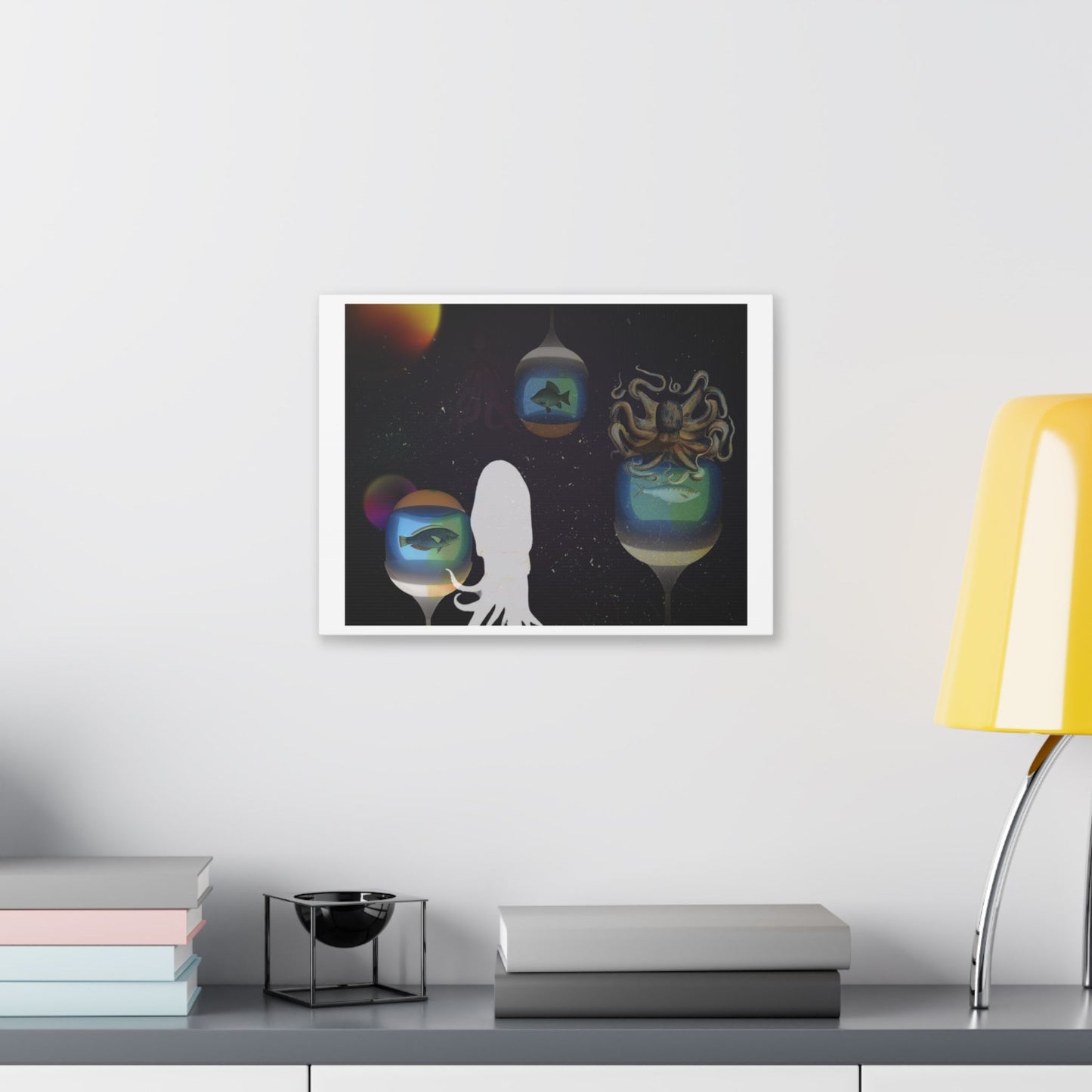 Visitors at the Exotic Earth Acquarium 'Designed by AI' Canvas Art Print