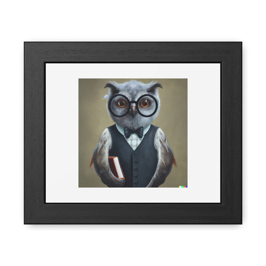 Stern Looking Owl As A Librarian Digital Art 'Designed by AI' Wooden Framed Print