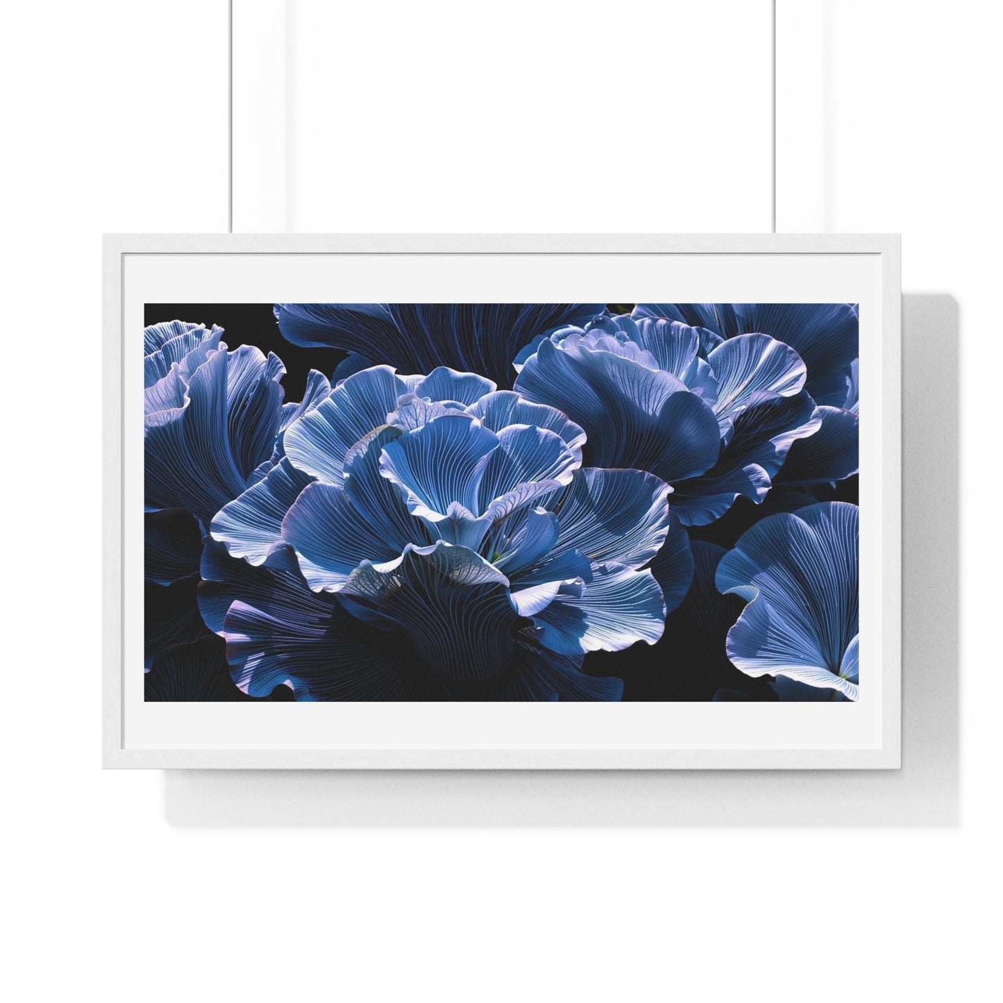 Iris Petals, Blue Vibrant Art 'Designed by AI' Framed Print