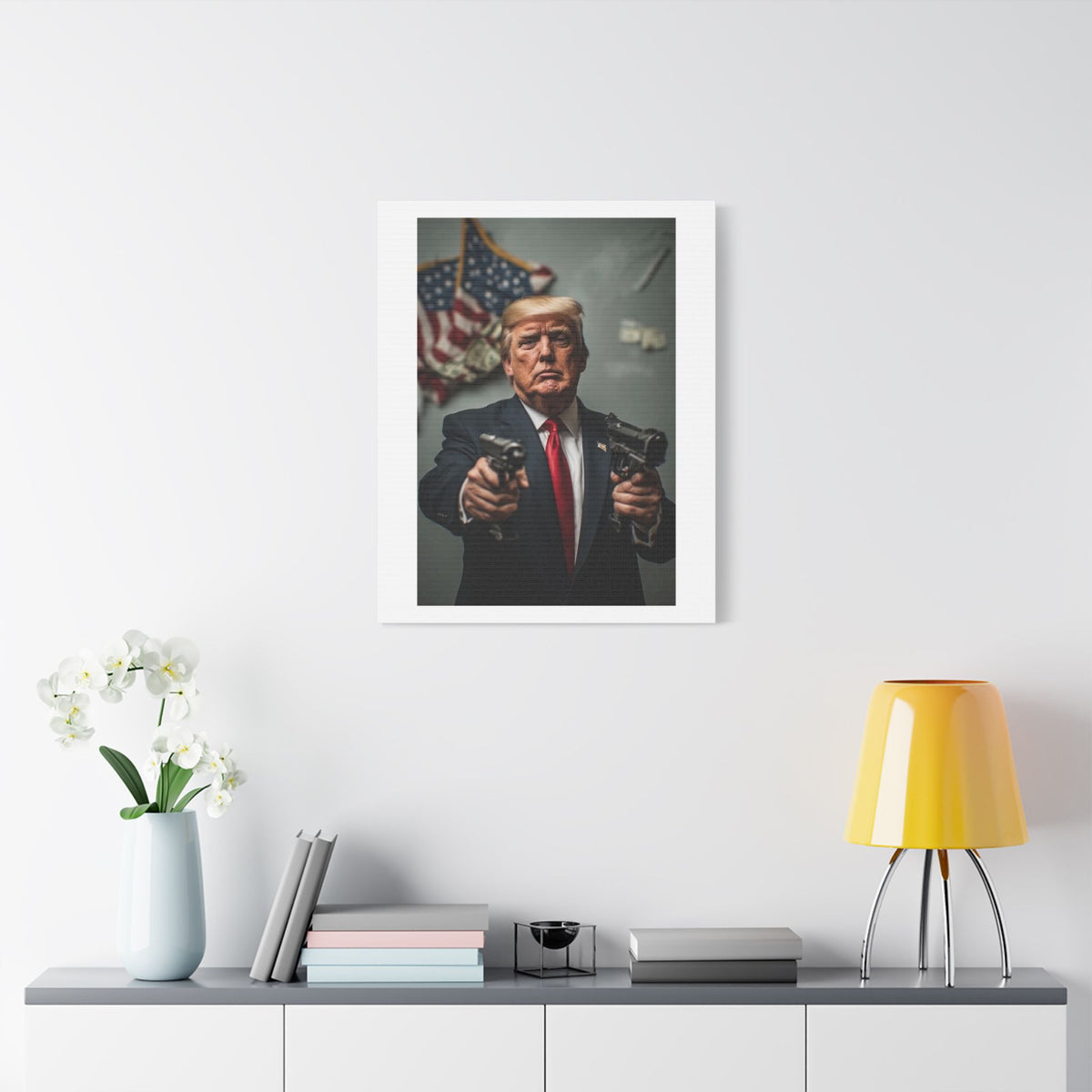 Gangster Donald Trump, Surrealist Art Print on Satin Canvas, Stretched