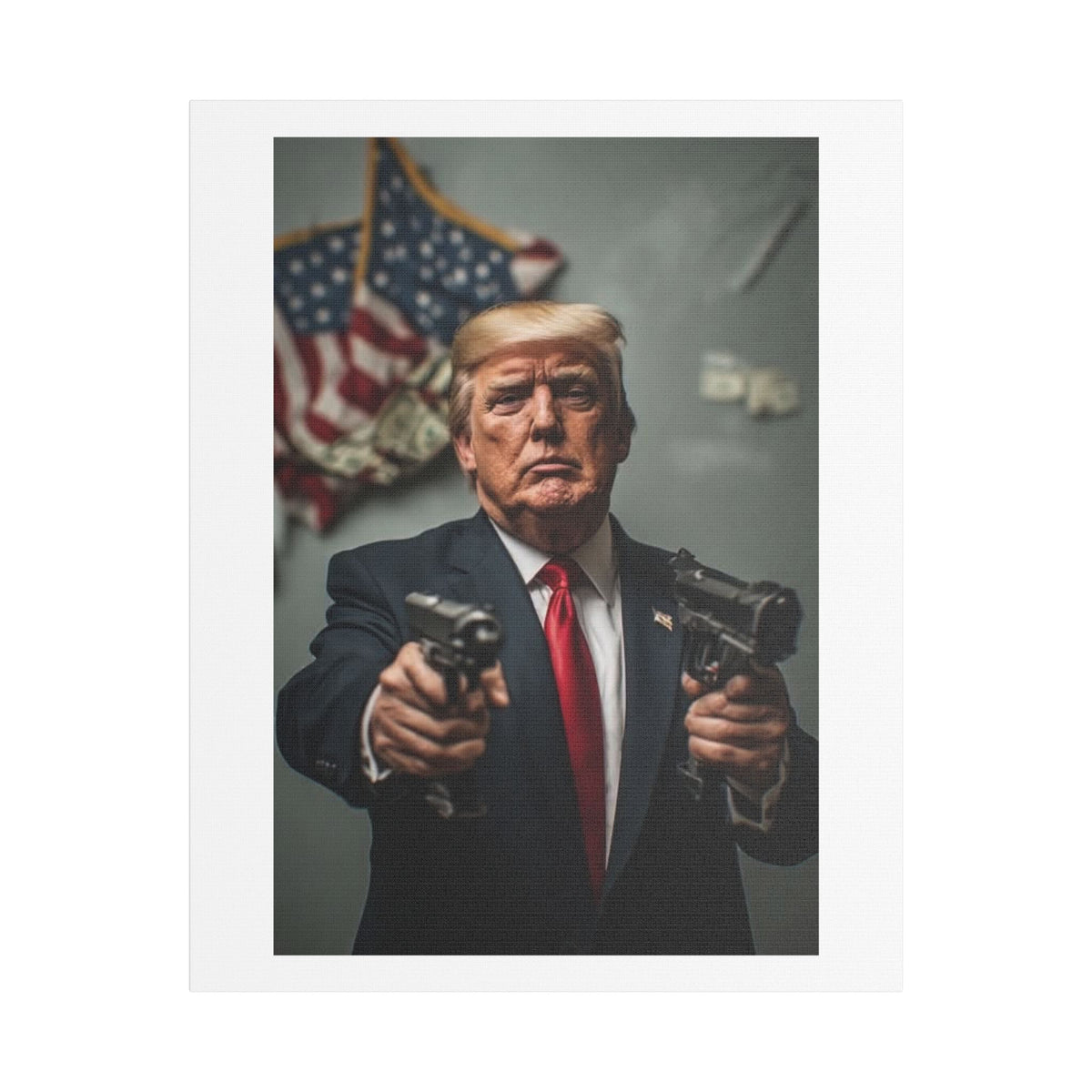 Gangster Donald Trump, Surrealist Art Print on Satin Canvas, Stretched