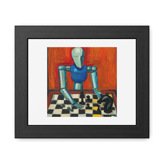 Humanoid Robot Playing Chess In The Style Of Matisse 'Designed by AI' Wooden Framed Print