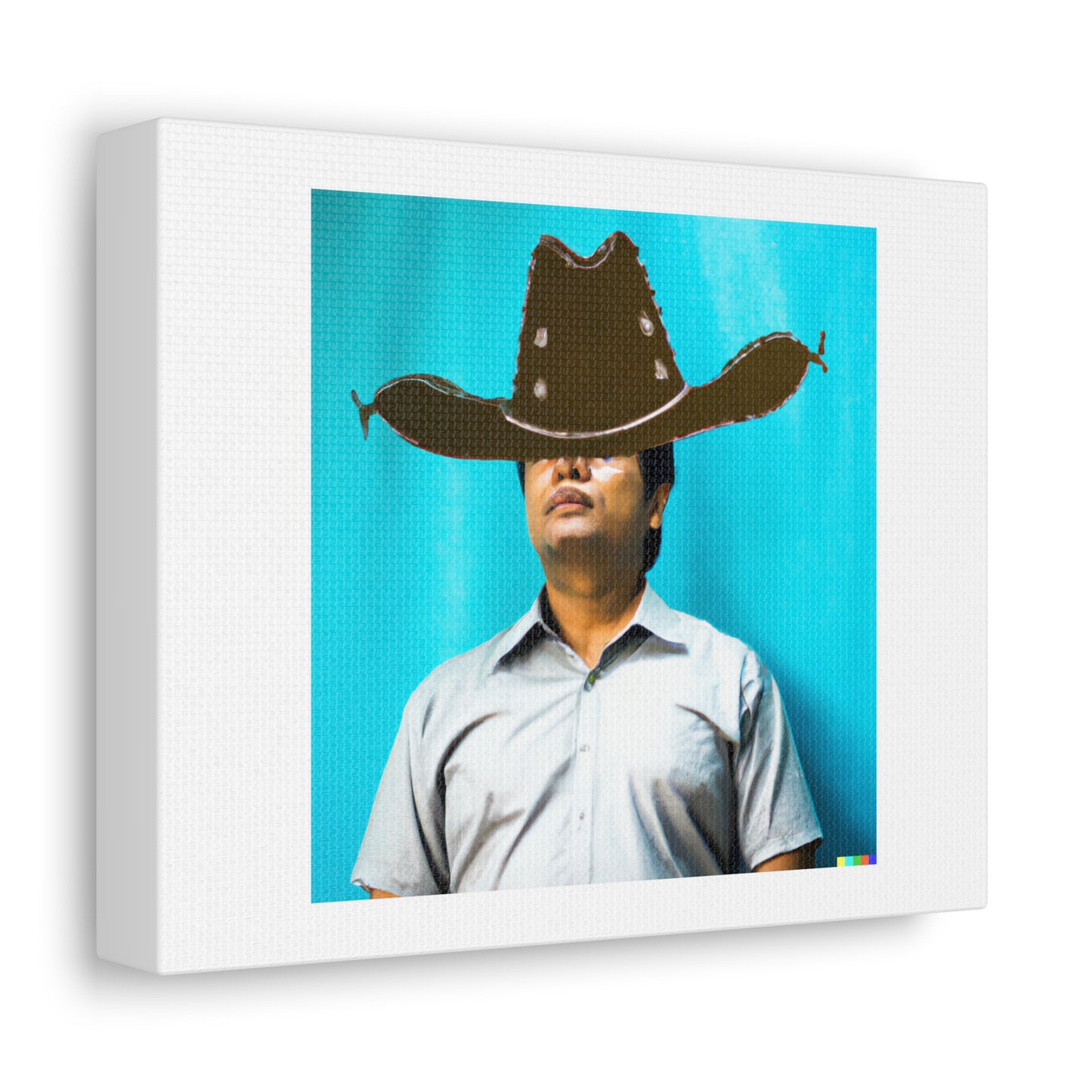 Man With a Cowboy Hat In The Style Of Rene Magritte 'Designed by AI' on Canvas