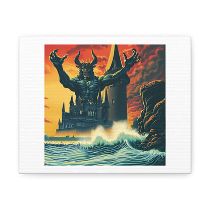 Illustration In The Style Of Dio's Holy Diver Album Cover Gothic Castle On the Beach With Crashing Ocean Waves 'Designed by AI' Print on Canvas