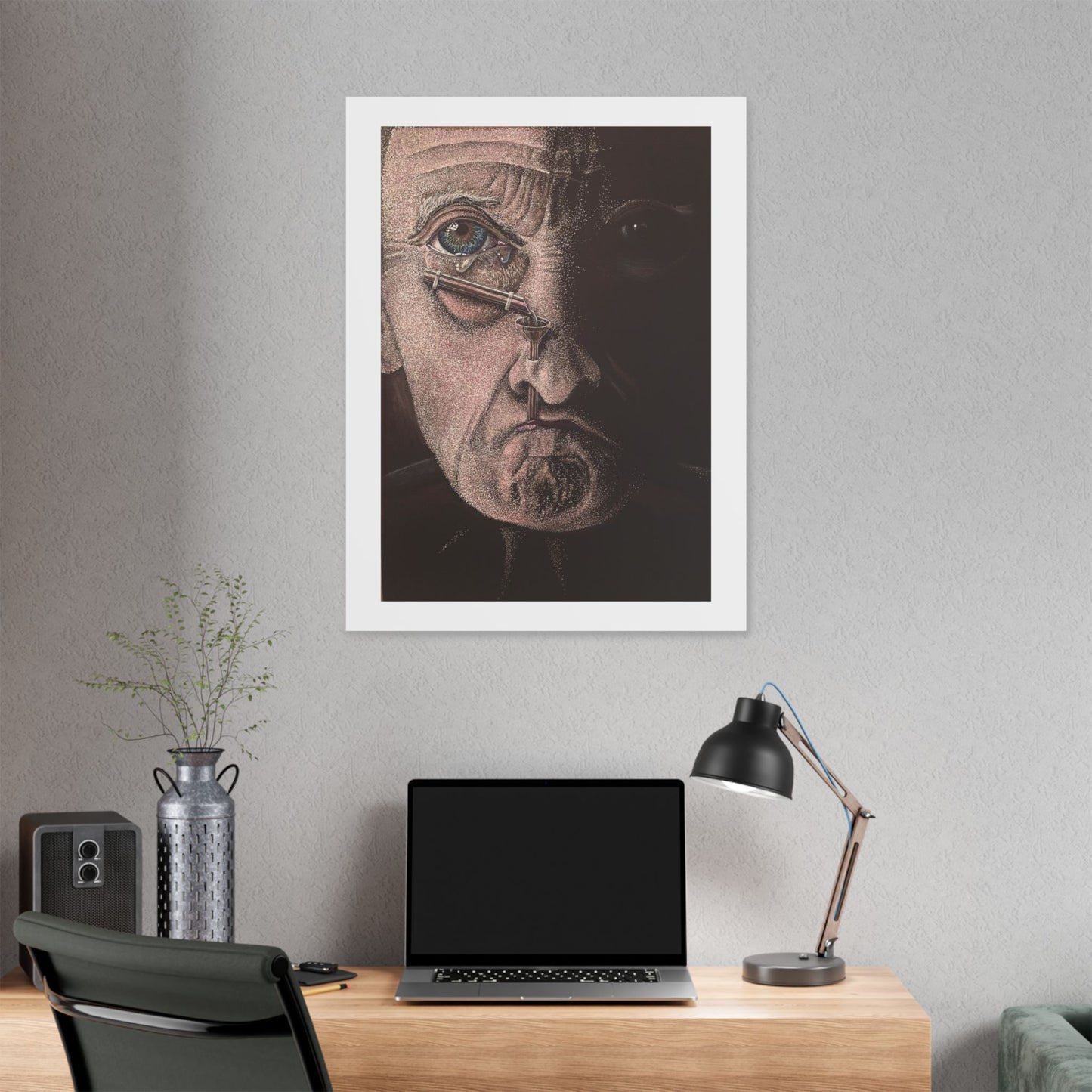 Tears, Surrealist Art, White Gel Pen and Pencils on Black Cardboard 'Designed by AI' Canvas Art Print