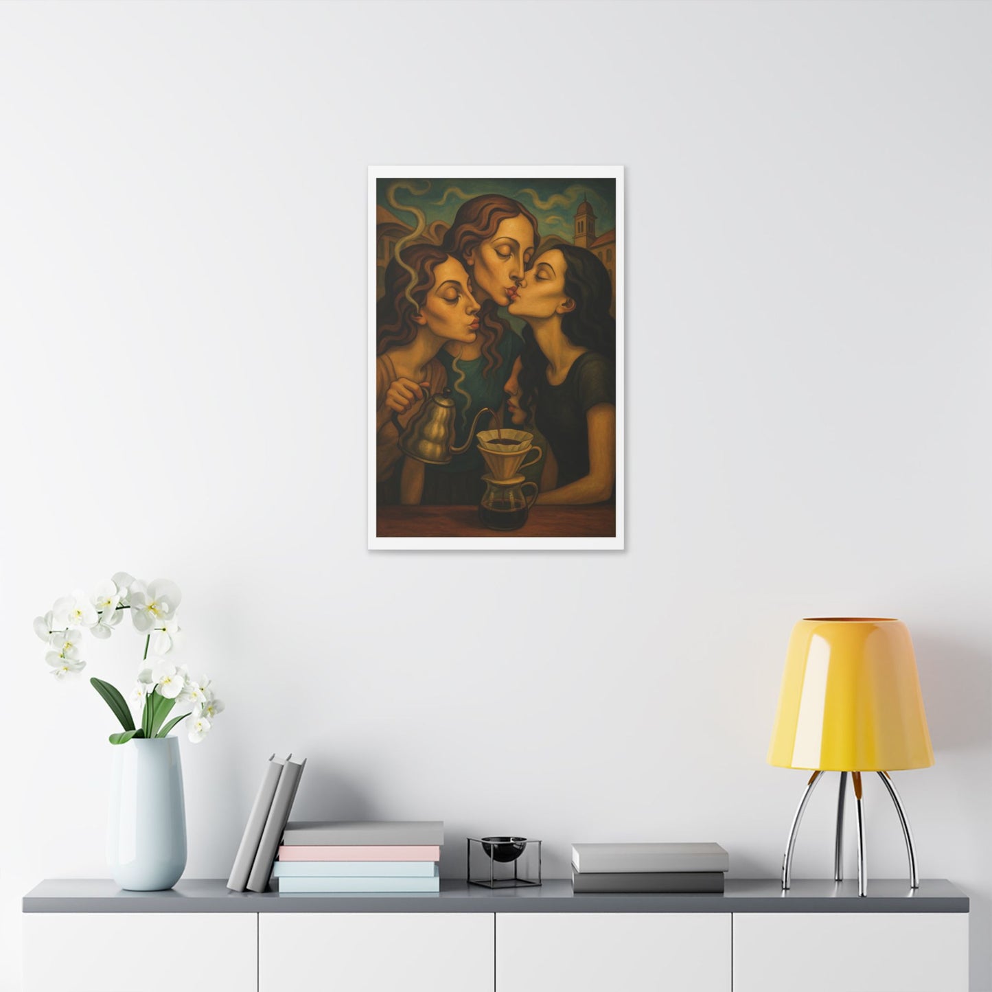 Morning Coffee 'Designed by AI' Satin Canvas Art Print
