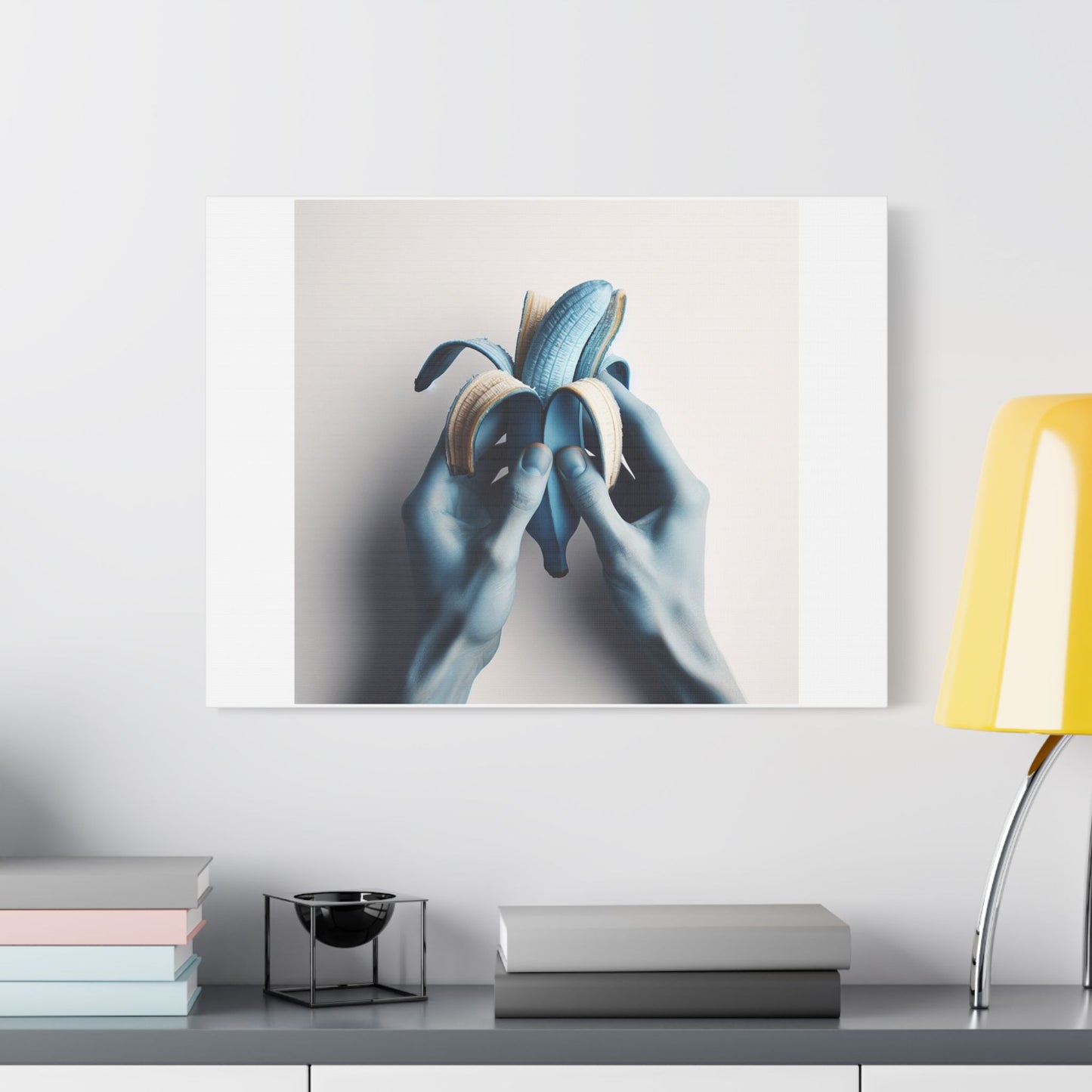 Blue Banana Abstract Art 'Designed by AI' Print on Canvas
