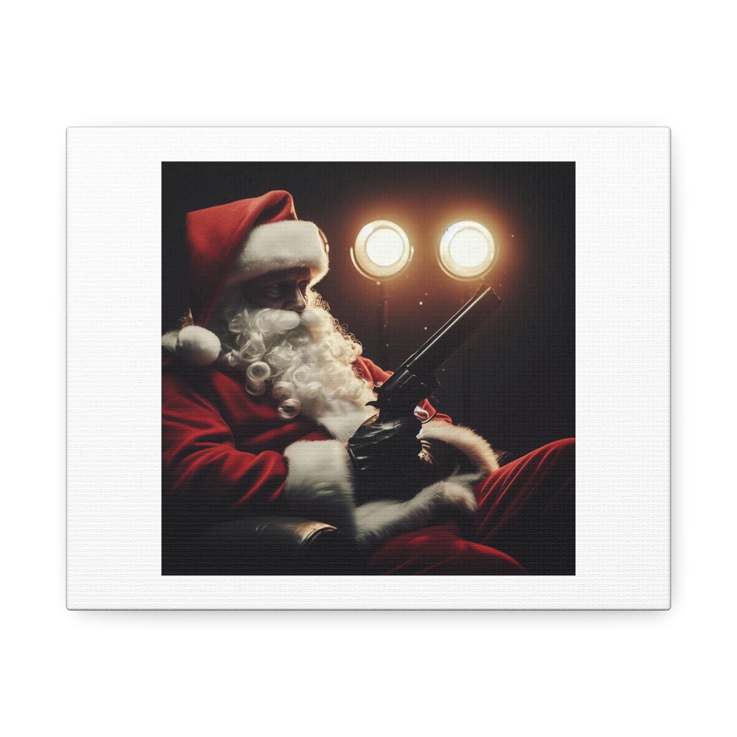 Photograph of a Seated Santa Claus in the Film Noir Style 'Designed by AI' Art Print on Canvas