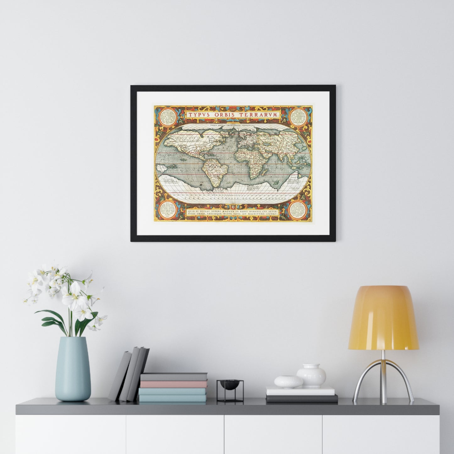 Map of the World 'Typus Orbis Terrarum' (1570-1595) by Abraham Ortelius, from the Original, Framed Art Print