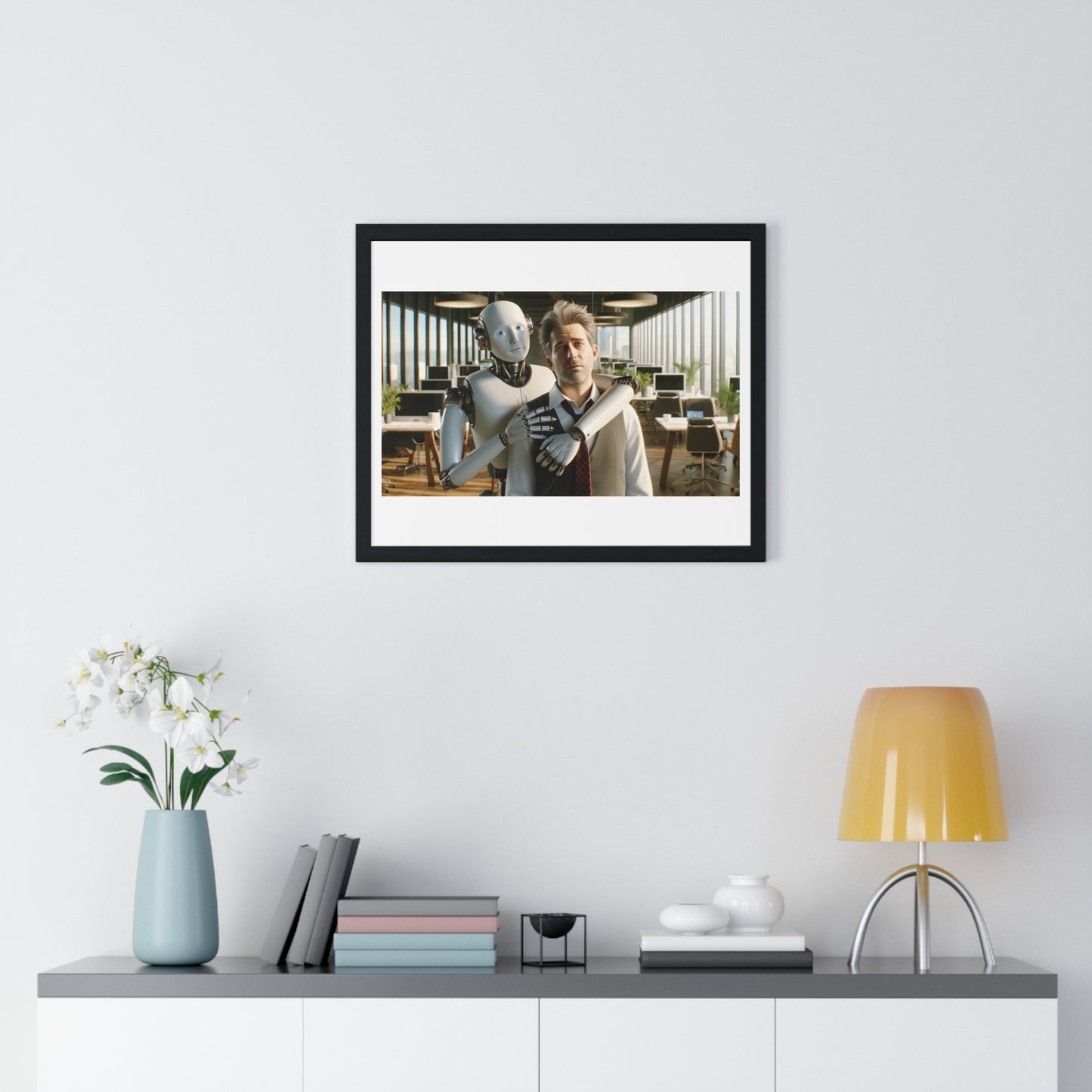 Having a Heart to Heart with your AI Creation, Office Art 'Designed by AI' Framed Print