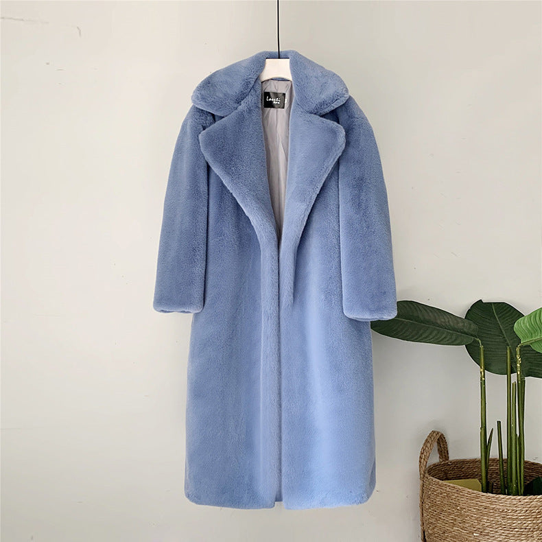 Vireous Thick Long Fur Coat, Faux Fur Rabbit Mink Soft Coat
