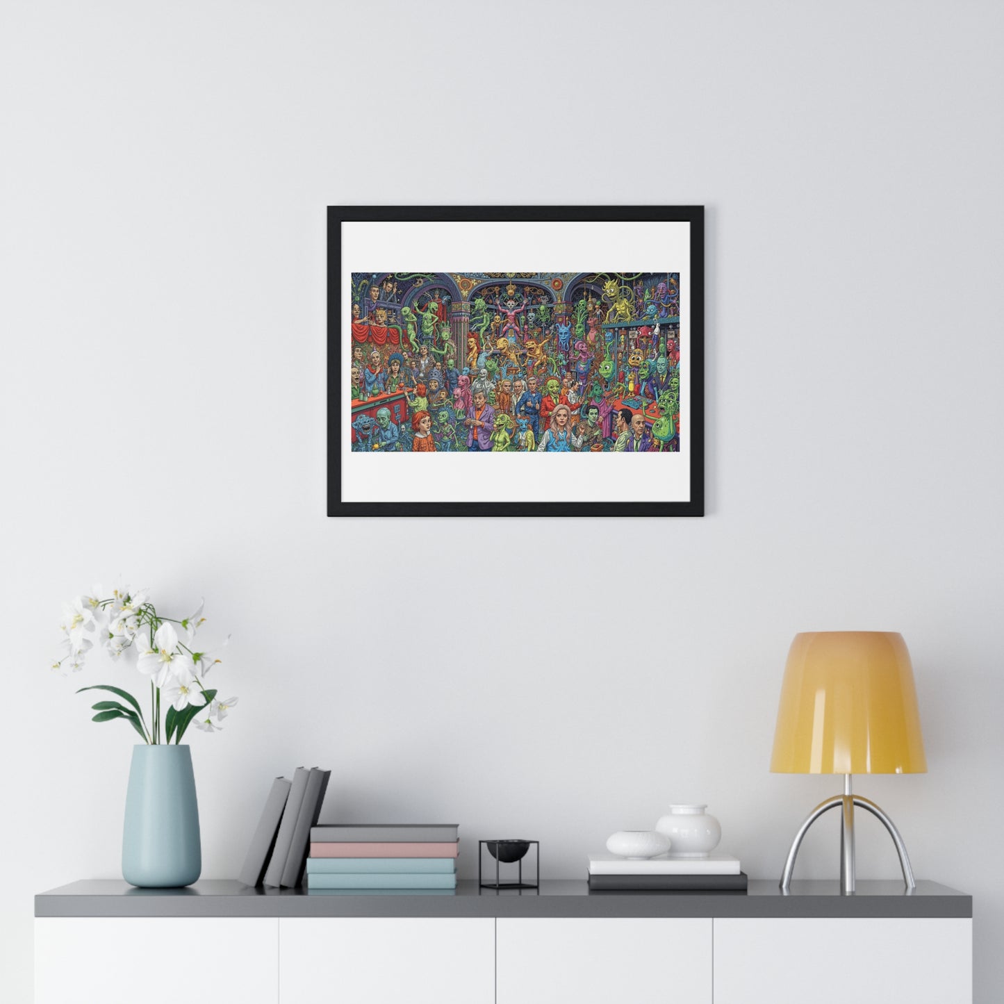 Demons and NPCs Diorama, Cartoon Art 'Designed by AI' Framed Art Print