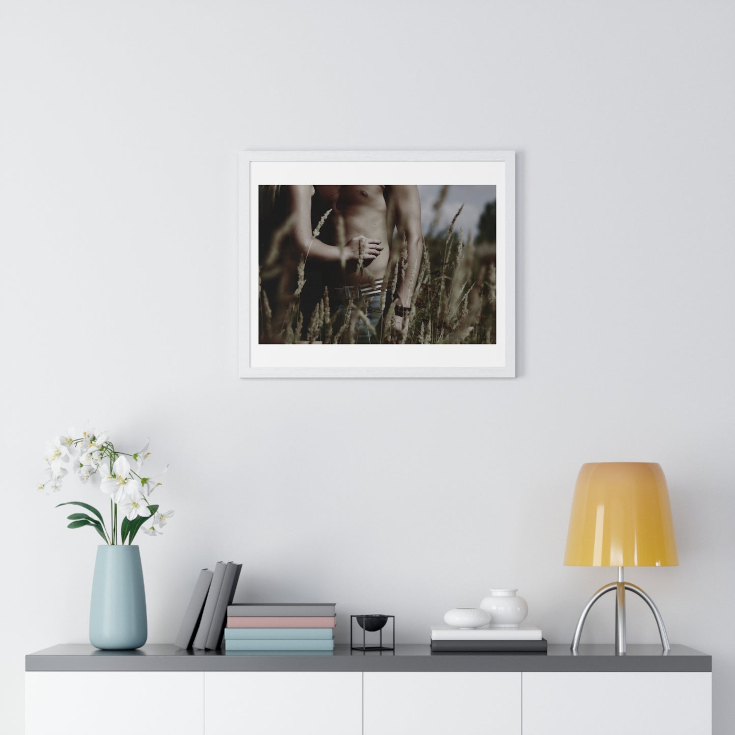 Shirtless Man with Woman, Photographer Unknown, from the Original, Framed Print