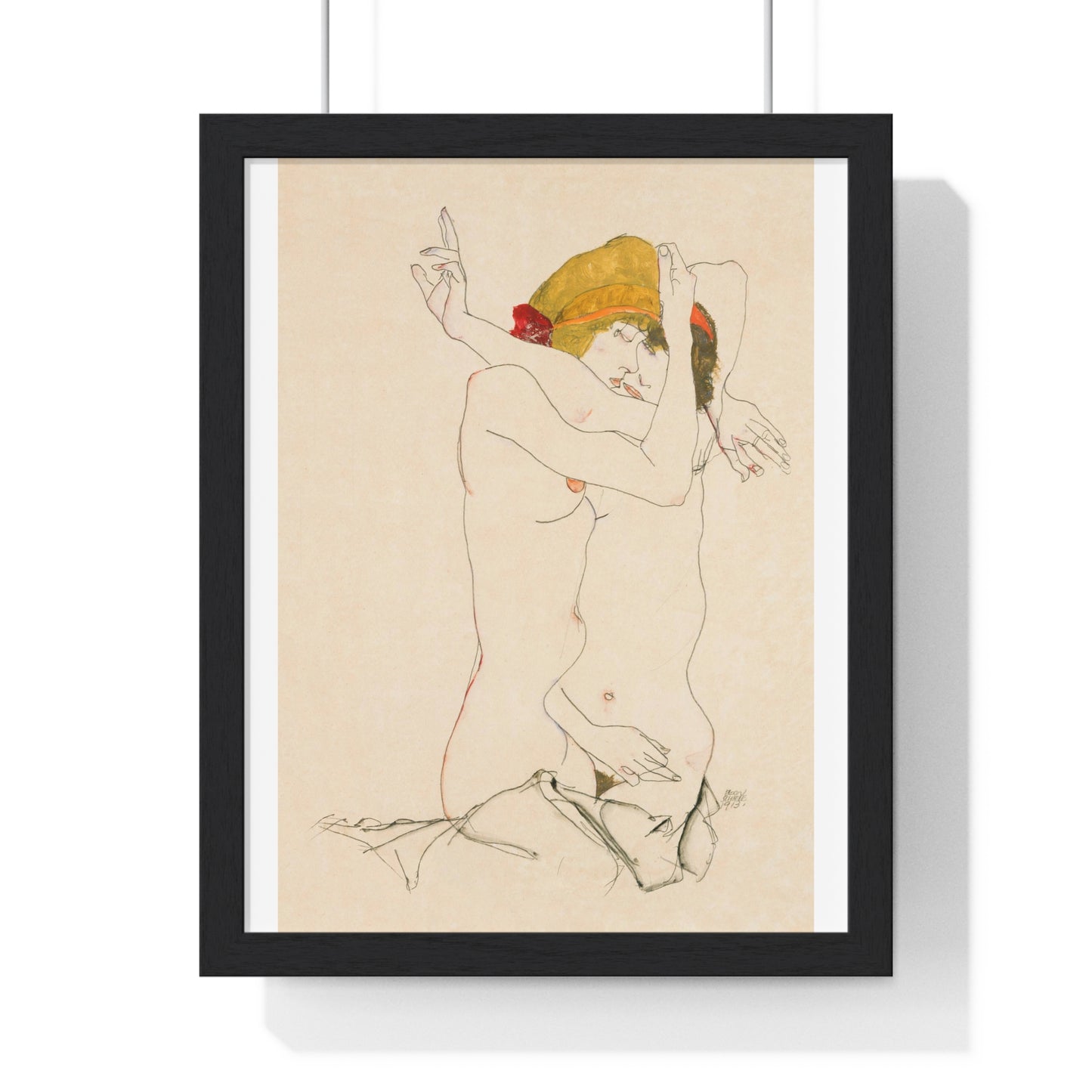 Two Women Embracing (1913) by Egon Schiele, from the Original, Framed Art Print